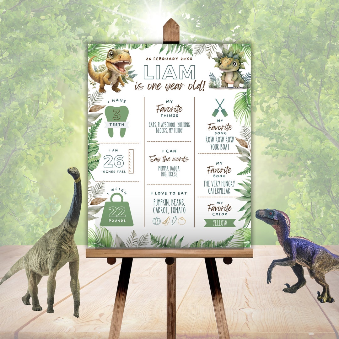 Dinosaur 1st Birthday Milestone Sign, Printable T Rex Milestone Poster ...