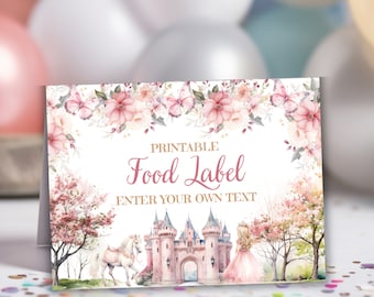 Editable Princess Birthday Buffet Table Cards, DIY Printable Food Tent Menu Food Labels, Instant Download, Party Decoration, Place Cards