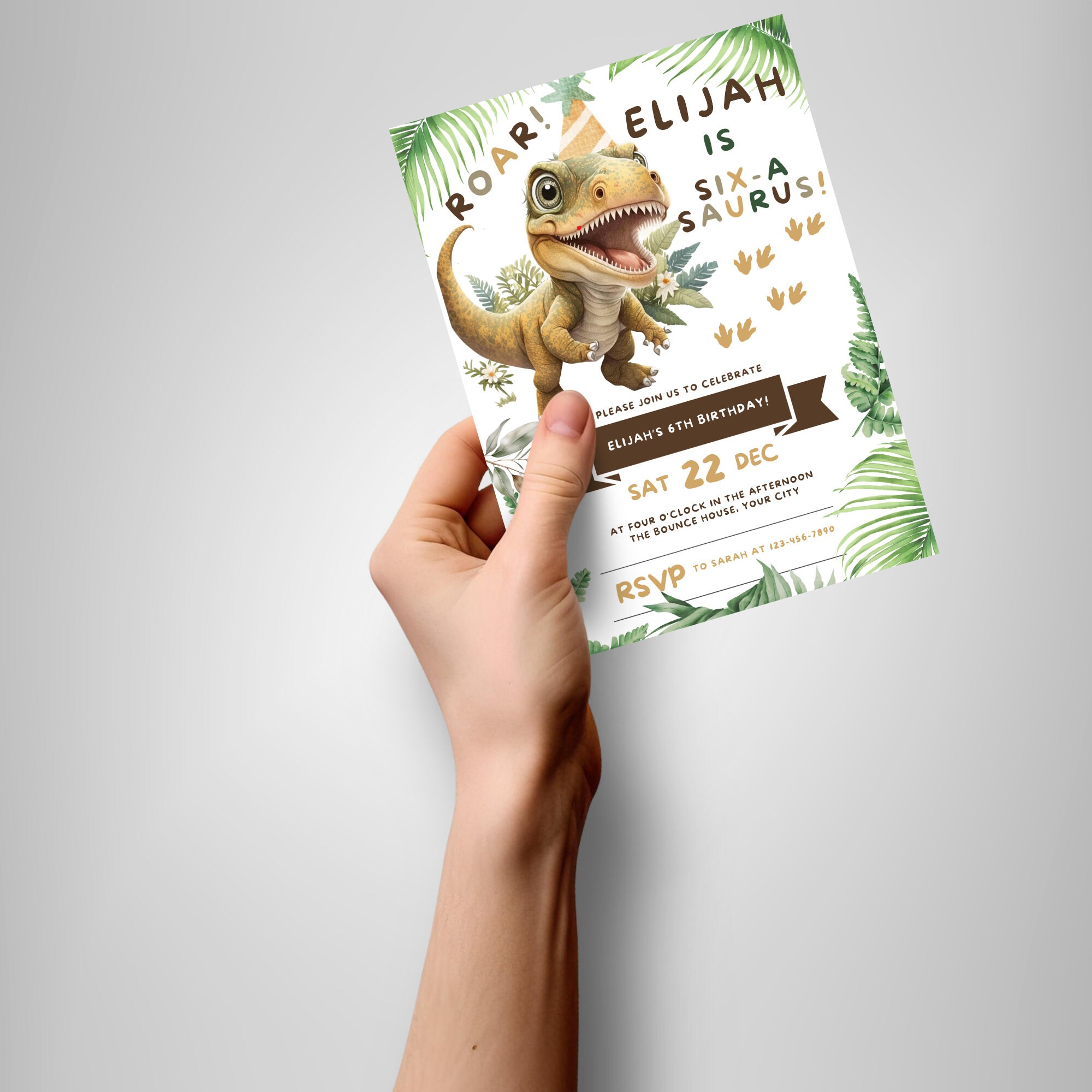Editable Canva Dinosaur Birthday Invitation With Photo Template T Rex