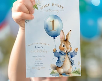 Some Bunny Is Turning One First Birthday Invitation, Printable Boy 1st Birthday Invite, Editable Template, Instant Download, One Year Old