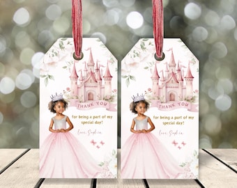 Princess Thank You Tag Printable, Customizable Favor Tags for Girls Birthday Parties, Instant Download