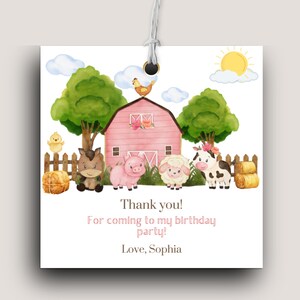 Editable Farm Birthday Party Thank You Tag Template, Printable Barnyard Animals Birthday Party Favor Tags, Digital Download, Canva Template