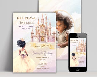 Royal Fiveness Invitation, Editable Princess 5th Birthday Invite, Instant Digital Download, Customizable Printable Template, Princess Party