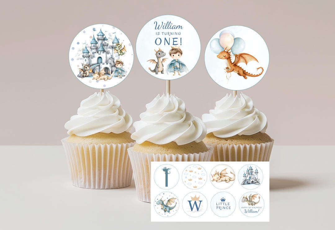 Prince & Dragon Cupcake Toppers, Editable Birthday Cupcake Toppers ...