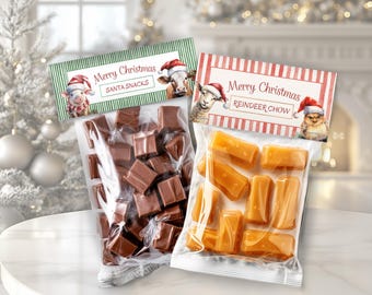 Editable Christmas Treat Bag Toppers, Holiday Party Favors, Printable Candy Bags For Kids and Teachers