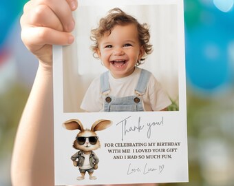 Bunny Thank You Cards Boy, Printable Editable Rabbit Birthday Party Card, Customizable Baby Shower Note Cards, Some Bunny, Instant Download