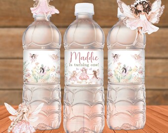 Editable Fairy Birthday Water Bottle Label, DIY Printable Enchanted Garden Decor, Instant Download, Girls 1st Birthday, Edit Any Age, CPD02