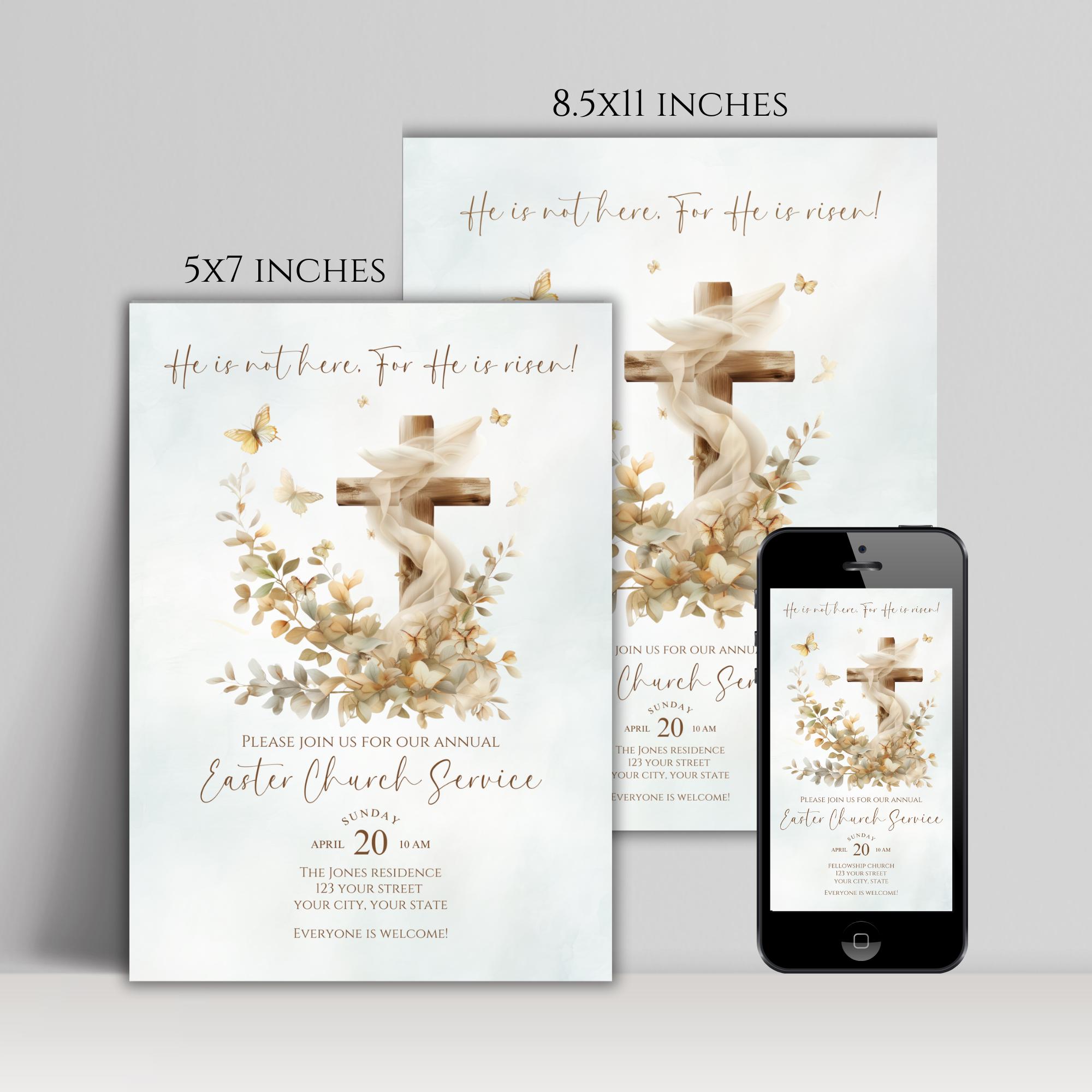 Easter Sunday Service Invite, Editable Church Invitation Template ...