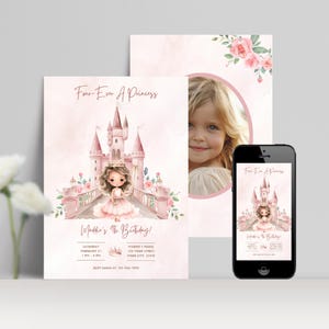 Four Ever A Princess 4th Birthday Invitation, Editable Girl Party Invite, Customizable Fairytale Party Decor, Instant Digital Download