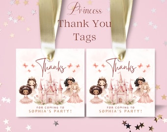 Princess Birthday Thank You Tags - Editable Digital Template - Instant Download - Party Favor Labels - Castle Theme Decor