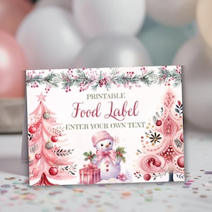 Printable Food Tent Buffet Card Template, Winter Christmas December Birthday Theme, Instant Download, Editable, DIY Customizable Table Signs
