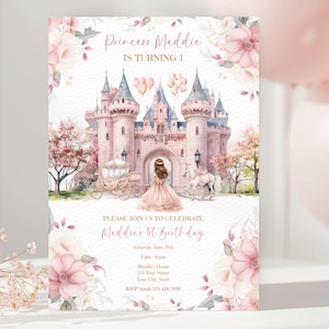 Invito per la festa del primo compleanno da principessa, invito modificabile a tema "C'era una volta", celebrazione reale, primo compleanno di una bambina, download digitale immediato,