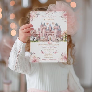 Princess First Birthday Invitation, 1st Birthday Evite, Editable Digital Invitation For Kids, One Year, Princess Party, Instant Download