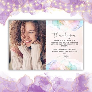 Cartão de agradecimento para impressão para ela, editável para qualquer idade, aniversário ou evento, download instantâneo, personalizável, design elegante exclusivo, cartão fotográfico