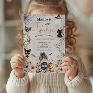 Two Spooky 2nd Birthday Invitation, Editable Halloween Girl Second Birthday Invite, Instant Digital Download, Cute Ghost Party, Spooktacular