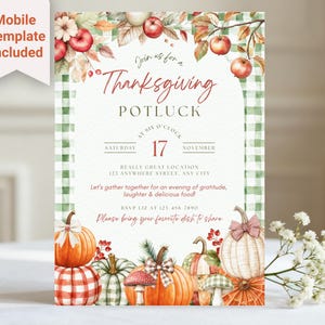 Thanksgiving Potluck Invitation, Editable Fall Friendsgiving Invite, Printable Canva Template, Instant Download, Let's Gather Flyer