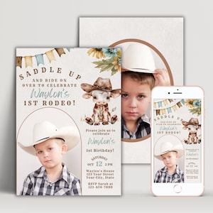 My First Rodeo Boy Birthday Invitation, Cowboy 1st Birthday Editable Template, Wild West Printable Digital Download, Western Ranch Theme