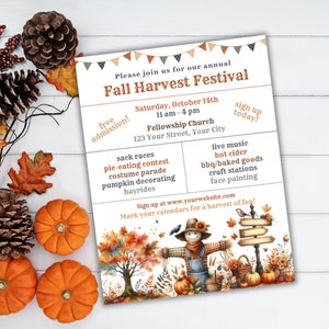 Printable Fall Harvest Festival Flyer Template, Editable Community Event, Digital Download, Harvest Fest Church Flyer, School Fundraiser