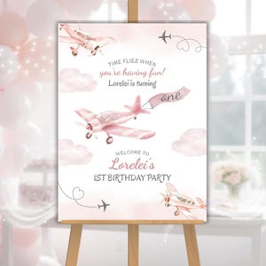 Time Flies 1st Birthday Welcome Banner, Time Flies When You're Turning One First Birthday Airplane Sign, Editable Party Decor