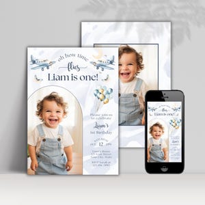 Editable Boy First Birthday Invitation, Personalized Oh How Time Flies Airplane 1st Birthday Invite, Printable Invitation, Instant Download