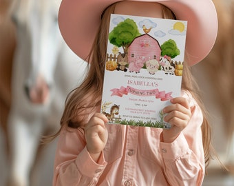 Editable Girl Farm Invitation | Farm Themed Invitation | 2  Year Old Barnyard Birthday Invite | 2nd Birthday Farm Party Invitation