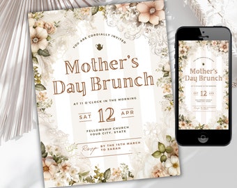 Mother's Day Brunch Flyer Editable Canva Template, Mother's Day Invitation, Digital Invite, DIY Custom Flyer, Mother Daughter Brunch Invite