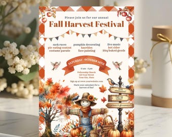 Editable Fall Festival Flyer, Printable Fall Harvest Sign, Us Letter, School Fundraiser, Digital Instant Download, Community Event Flyer