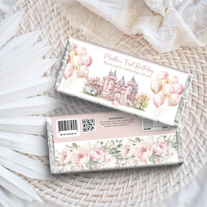 Personalisierte Prinzessin Candy Bar Wrapper, 1.Geburtstag, bearbeitbar jedes Alter, druckbare 1,55 oz Schokoladenvorlage Partybevorzugung, sofortiger Download