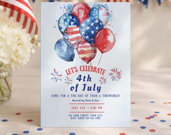 4th of July Invitation Template, Patriotic Party Invite, Independence Day Celebration, Editable Printable Invitation