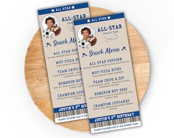 All Star Snack Bar Menu, Editable Sports Birthday Party Food Sign