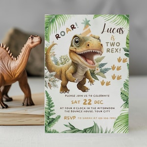 Two Rex Dinosaur Birthday Invitation Editable | 2 Year Old Boy Birthday Invite | Jurassic Dinosaur Party | Instant Download