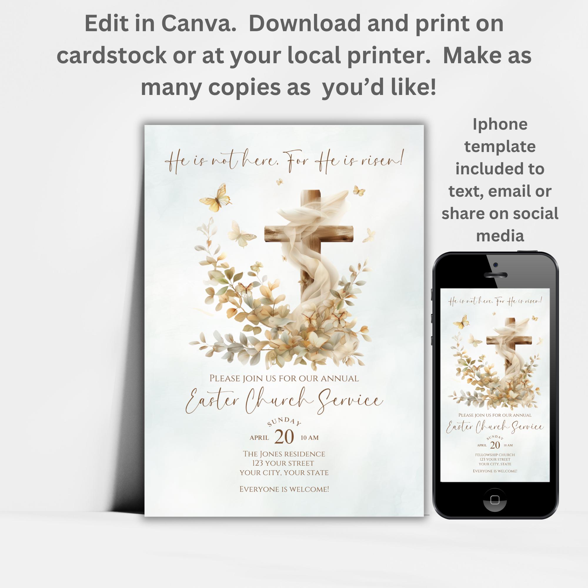 Easter Sunday Service Invite, Editable Church Invitation Template ...