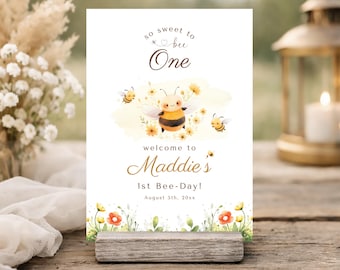 Bee 1st Birthday Invitation, Printable First Bee Day Invite, So Sweet To Bee One, Customizable Honey Bee B Card Template, Instant Download
