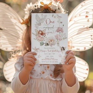 Unicorn Fairy First Birthday Invitation, Editable One Magical Year 1st Birthday Invite With Photo, Fairytale Party Theme, Instant Download