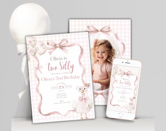 Two Silly Goose Editable Invitation, Printable Girl 2nd Birthday Invite