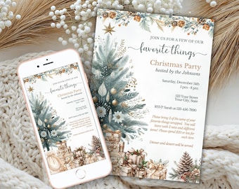 Favorite Things Gift Exchange Christmas Party Invitation, Editable Printable Holiday Invite, Instant Download, Iphone Evite, DIY Friendmas