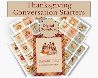 Gesprächsstarter | Digitaler Download | 54 Danksagungs-Gesprächskarten | Abendessen Eisbrecher | Thanksgiving Dinner Party Ideen