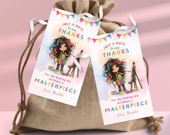 Art Party Thank You Tag, Printable Kids Birthday Gift Tags, Editable Painting Party Theme Craft Favor Tags, Instant Digital Download