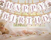 Highland Cow Birthday Banner, Printable Party Bunting Garland, Moo Moo I'm Two Farm Animal Birthday Decorations, Editable Any Age