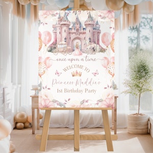 Prinzessin 1. Geburtstagsparty Willkommensschild, jedes Alter, bearbeitbares Einmal-Themenplakat, königlicher Geburtstag, erster Geburtstag, digitaler Download