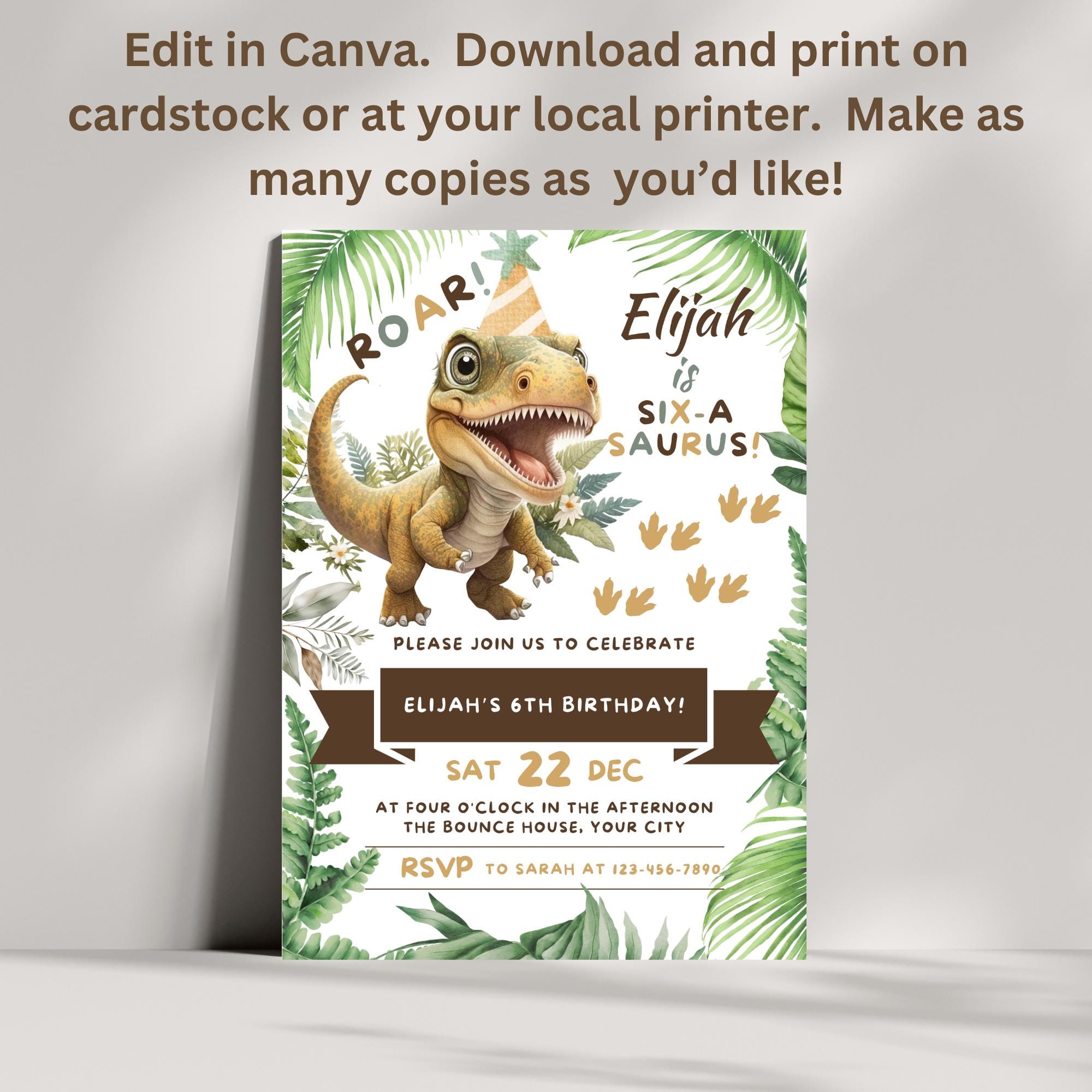Editable Canva Dinosaur Birthday Invitation With Photo Template T Rex