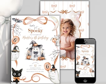 Faire-part d'anniversaire fille fantasmagorique, invitation personnalisée d'Halloween pour le 6e anniversaire, modèle modifiable, fête fantôme, téléchargement immédiat