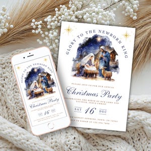 faire-part de Noël de la Nativité | Toile de Noël religieuse | Invitation chrétienne de fête de Noël | Faire-part de Noël pour culte