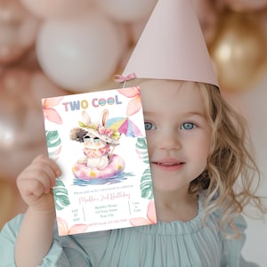 Two Cool Birthday Invitation, Editable 2nd Birthday Pool Party Invite With Photo, Instant Download, Summer Invite, Printable Canva Template