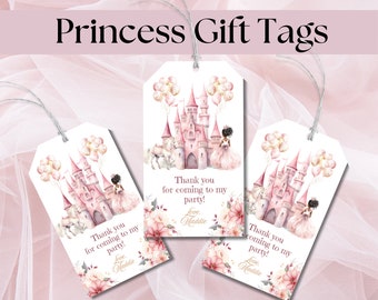 Editable Princess Thank You Party Favor Tags, Instant Download, Pink and Gold Decor, Gift Tags, Royal Castle, Princess Party Favor