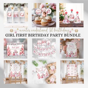 Winter ONEderland 1st Birthday Invitation Bundle, Editable Customizable Templates, First Birthday Party, Christmas Wonderland Theme Decor,
