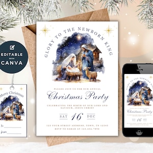 Nativity Christmas Invitation | Religious Christmas Canva | Christian Christmas Party Invitation | Worship Christmas Invitation