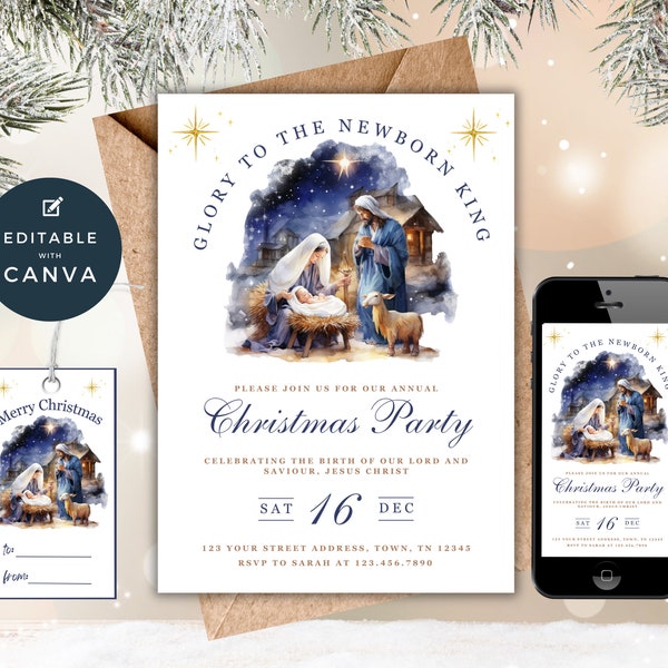 Nativity Christmas Invitation | Religious Christmas Canva | Christian Christmas Party Invitation | Worship Christmas Invitation