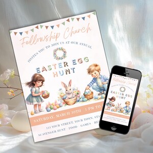 Editable Easter Egg Hunt Flyer Canva Template, Instant Download, Diy Template, Easter Egg Hunt Sign, Easter Party, Printable School Flyer