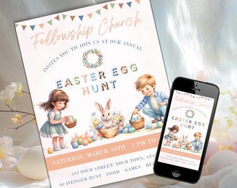 Editable Easter Egg Hunt Flyer Canva Template, Instant Download, Diy Template, Easter Egg Hunt Sign, Easter Party, Printable School Flyer